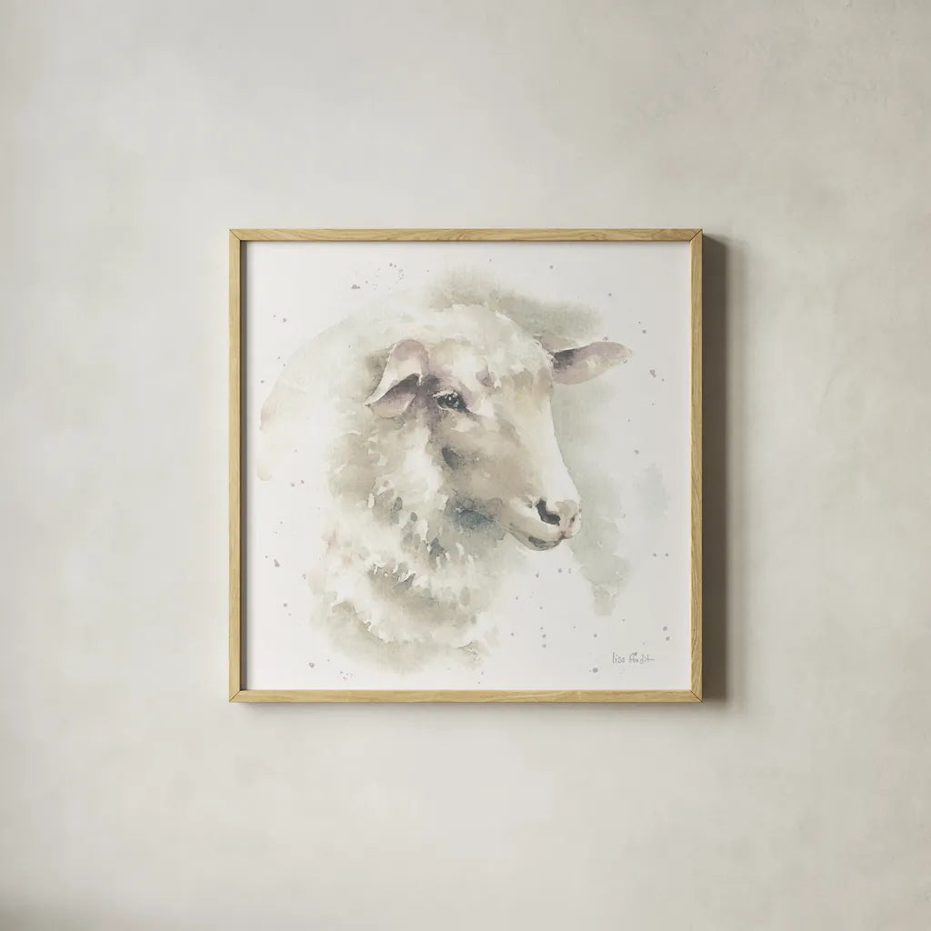 Farm Friends IV Neutral by Lisa Audit. Shown in a natural wood glass frame for a timeless modern aesthetic. Available as an archival giclee rolled canvas, fine art paper, or poster print. SKU 39929a.
