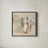 Farm Friends IV on Burlap by Lisa Audit. Shown in a sleek black glass frame for a contemporary gallery look. Available as an archival giclee rolled canvas, fine art paper, or poster print. SKU 101478a.