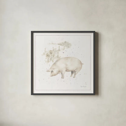 Farm Friends IX Neutral by Lisa Audit. Shown in a sleek black glass frame for a contemporary gallery look. Available as an archival giclee rolled canvas, fine art paper, or poster print. SKU 39932a.