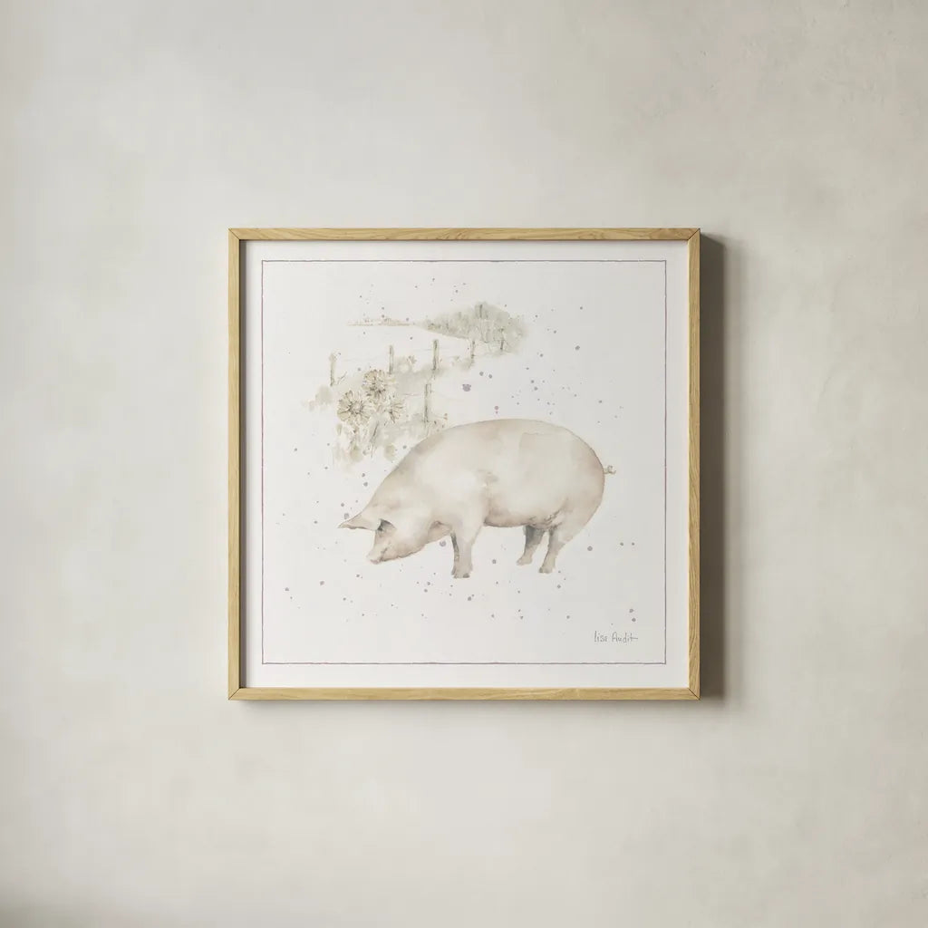 Farm Friends IX Neutral by Lisa Audit. Shown in a natural wood glass frame for a timeless modern aesthetic. Available as an archival giclee rolled canvas, fine art paper, or poster print. SKU 39932a.