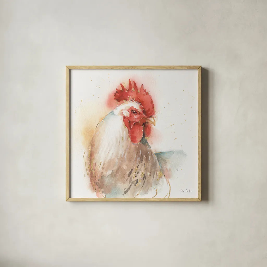Farm Friends V by Lisa Audit. Shown in a natural wood glass frame for a timeless modern aesthetic. Available as an archival giclee rolled canvas, fine art paper, or poster print. SKU 26536a.