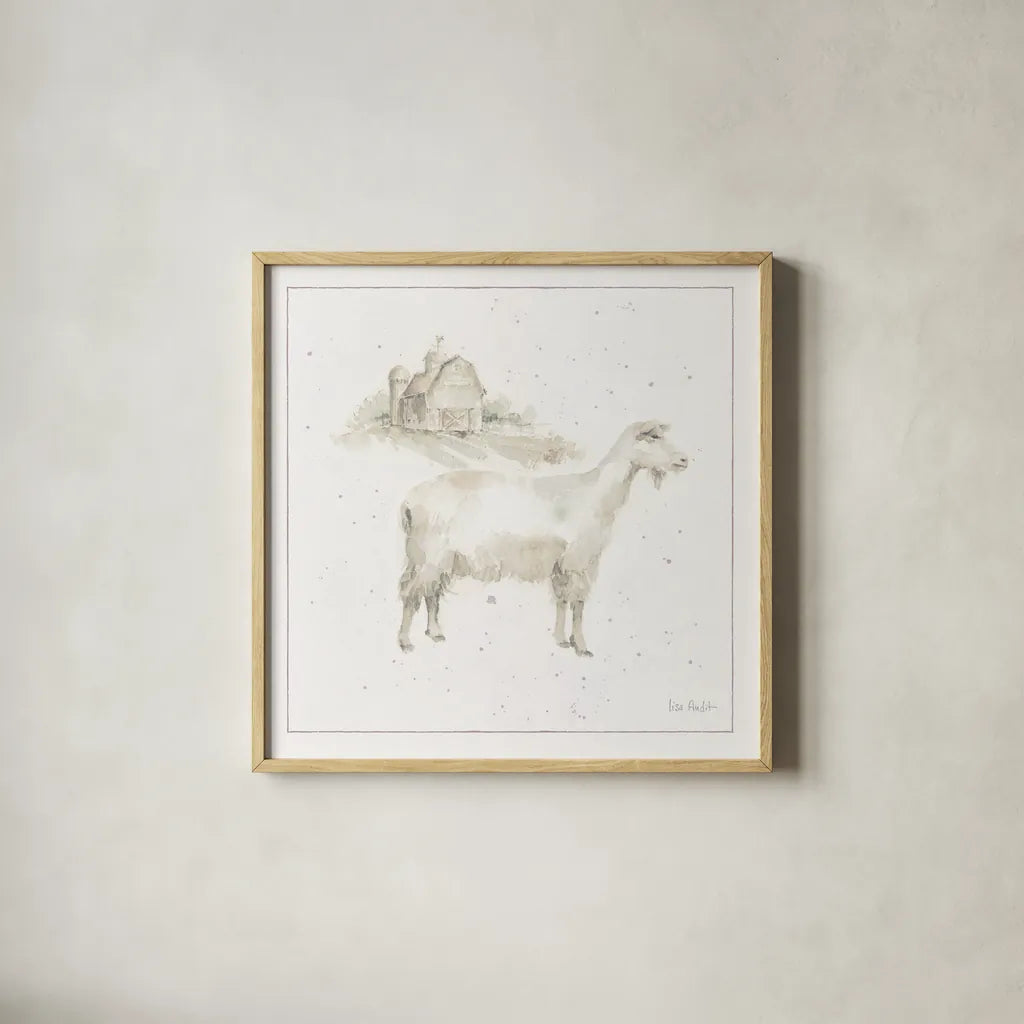 Farm Friends VII Neutral by Lisa Audit. Shown in a natural wood glass frame for a timeless modern aesthetic. Available as an archival giclee rolled canvas, fine art paper, or poster print. SKU 39931a.