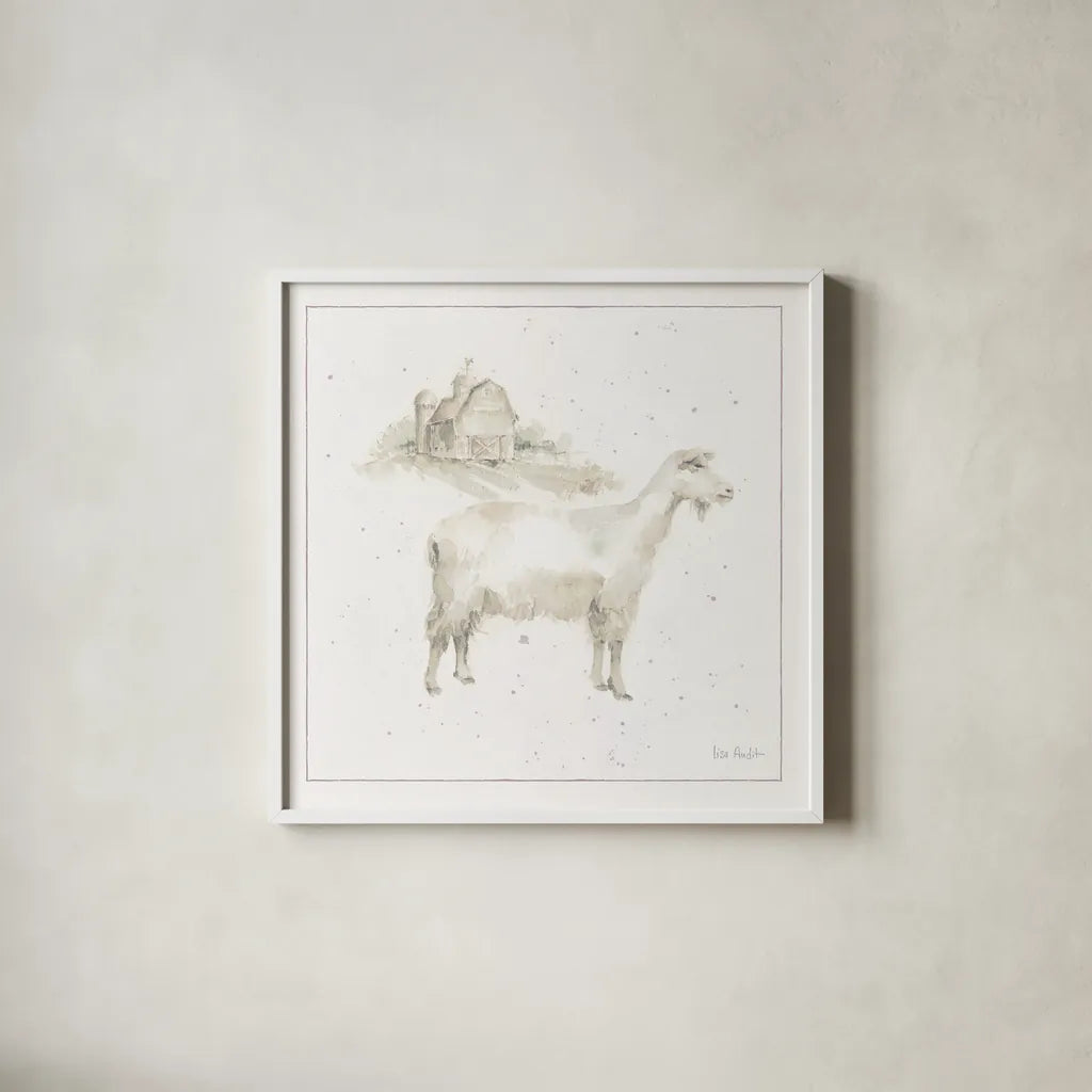 Farm Friends VII Neutral by Lisa Audit. Shown in a crisp white glass frame for a clean and minimalist style. Available as an archival giclee rolled canvas, fine art paper, or poster print. SKU 39931a.