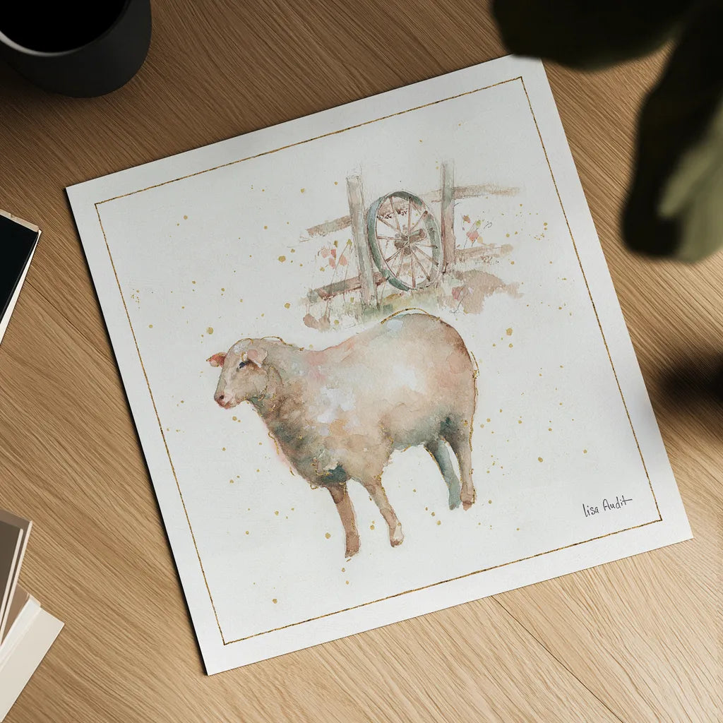 Farm Friends X by Lisa Audit. Shown as a detailed flat fine art print, highlighting archival giclee quality. Available as an archival giclee rolled canvas, fine art paper, or poster print. SKU 26541a.