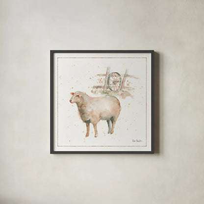 Farm Friends X by Lisa Audit. Shown in a sleek black glass frame for a contemporary gallery look. Available as an archival giclee rolled canvas, fine art paper, or poster print. SKU 26541a.