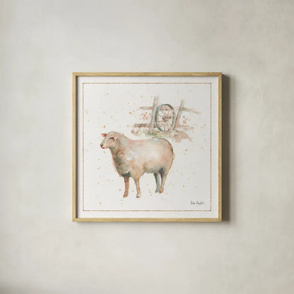 Farm Friends X by Lisa Audit. Shown in a natural wood glass frame for a timeless modern aesthetic. Available as an archival giclee rolled canvas, fine art paper, or poster print. SKU 26541a.