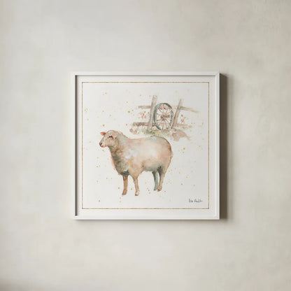 Farm Friends X by Lisa Audit. Shown in a crisp white glass frame for a clean and minimalist style. Available as an archival giclee rolled canvas, fine art paper, or poster print. SKU 26541a.