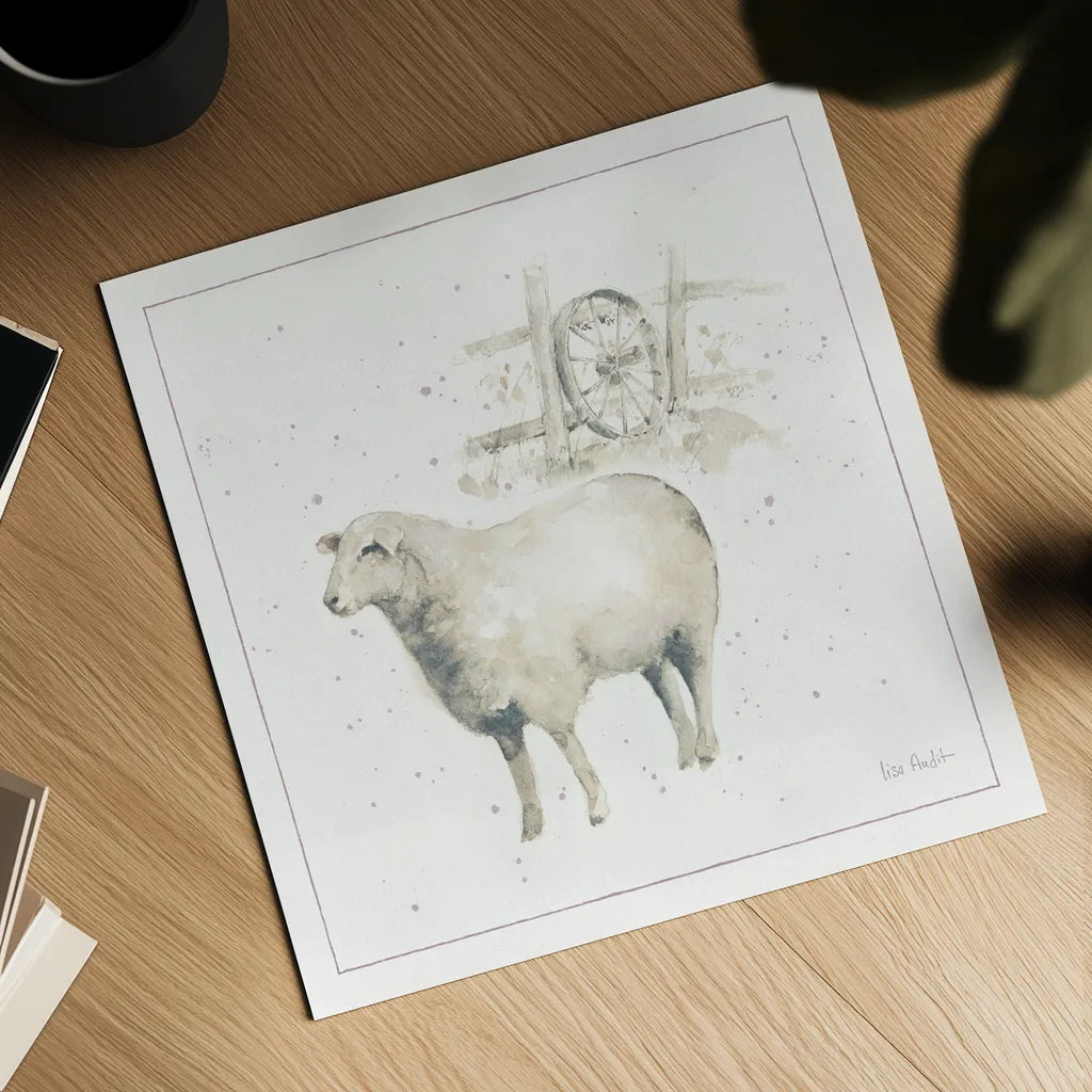 Farm Friends X Neutral by Lisa Audit. Shown as a detailed flat fine art print, highlighting archival giclee quality. Available as an archival giclee rolled canvas, fine art paper, or poster print. SKU 39933a.