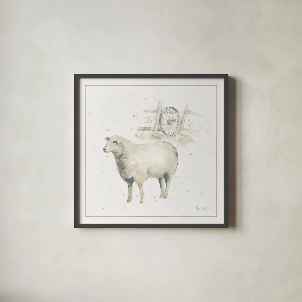 Farm Friends X Neutral by Lisa Audit. Shown in a sleek black glass frame for a contemporary gallery look. Available as an archival giclee rolled canvas, fine art paper, or poster print. SKU 39933a.
