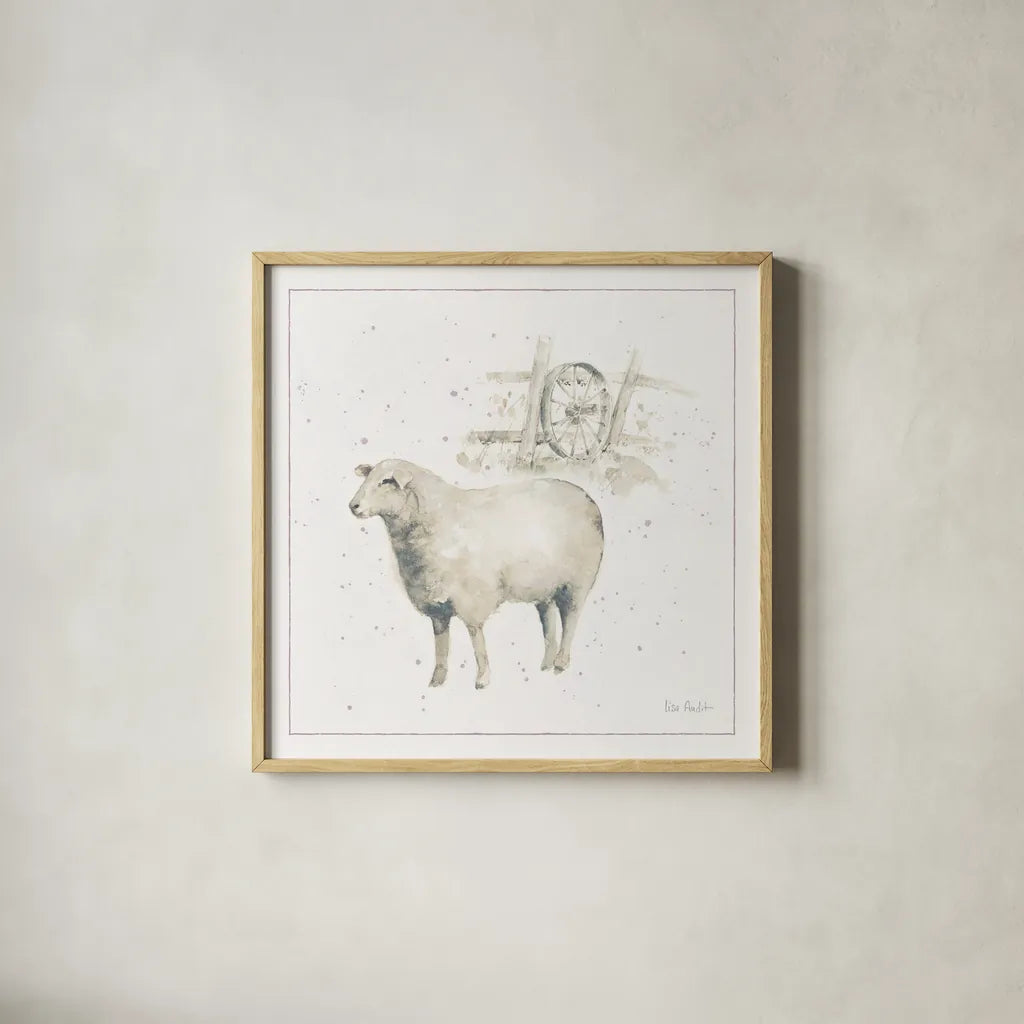 Farm Friends X Neutral by Lisa Audit. Shown in a natural wood glass frame for a timeless modern aesthetic. Available as an archival giclee rolled canvas, fine art paper, or poster print. SKU 39933a.