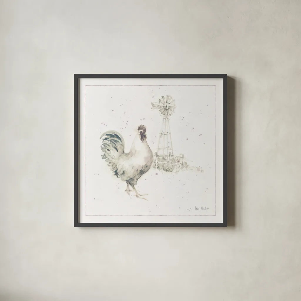 Farm Friends XI Neutral by Lisa Audit. Shown in a sleek black glass frame for a contemporary gallery look. Available as an archival giclee rolled canvas, fine art paper, or poster print. SKU 39934a.