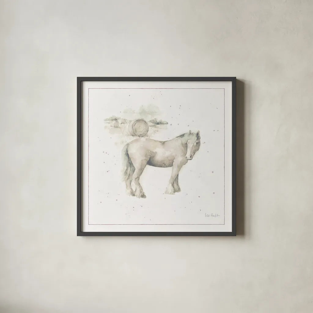 Farm Friends XII Neutral by Lisa Audit. Shown in a sleek black glass frame for a contemporary gallery look. Available as an archival giclee rolled canvas, fine art paper, or poster print. SKU 39935a.
