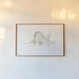 Farm Friends XIV Barn Neutral by Lisa Audit. shown as a paper print in a natural frame. Available as a archival giclee rolled canvas, fine art paper, or poster print. SKU 39936i.
