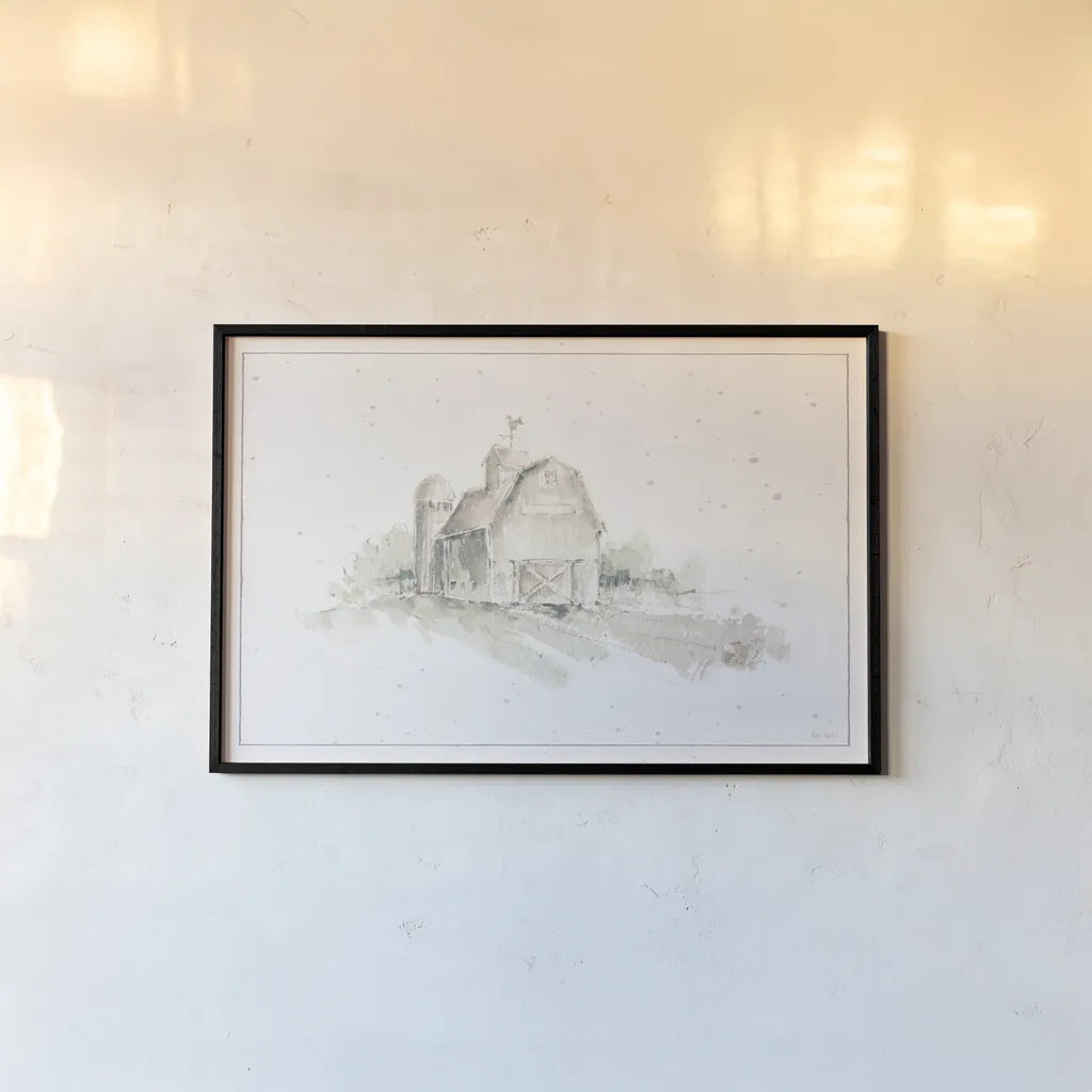 Farm Friends XV Barn Neutral by Lisa Audit. shown as a paper print in a black flame. Available as a archival giclee rolled canvas, fine art paper, or poster print. SKU 39937i.