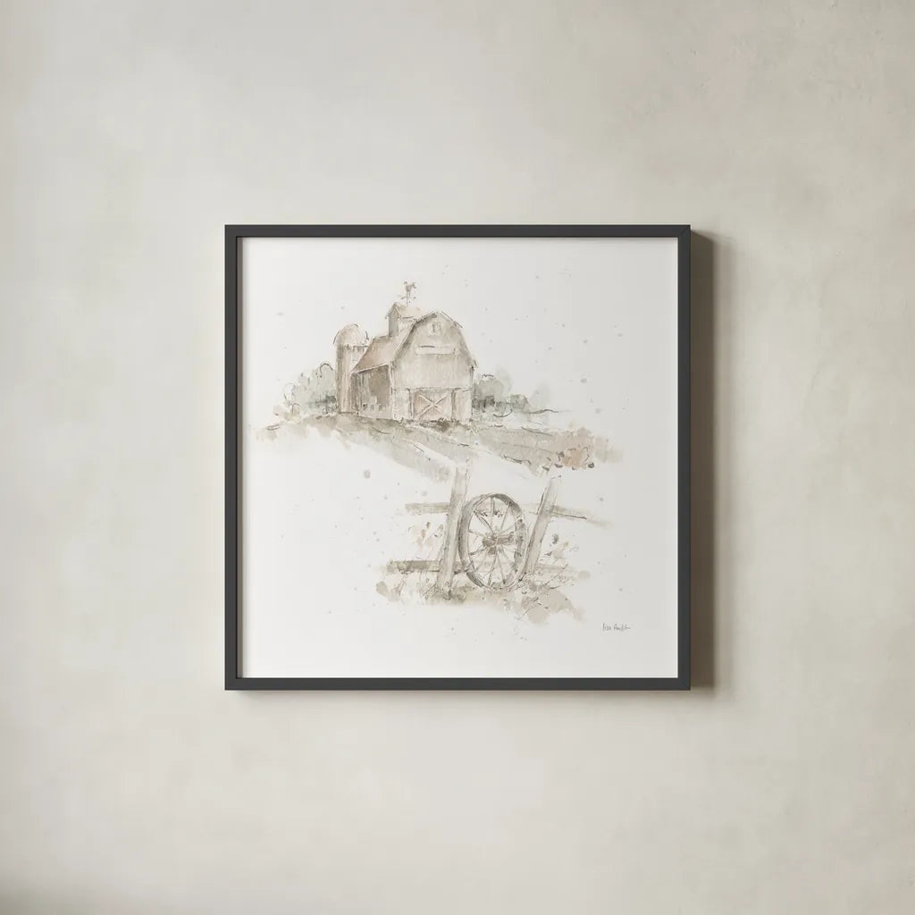 Farm Friends XV Neutral by Lisa Audit. Shown in a sleek black glass frame for a contemporary gallery look. Available as an archival giclee rolled canvas, fine art paper, or poster print. SKU 48159a.