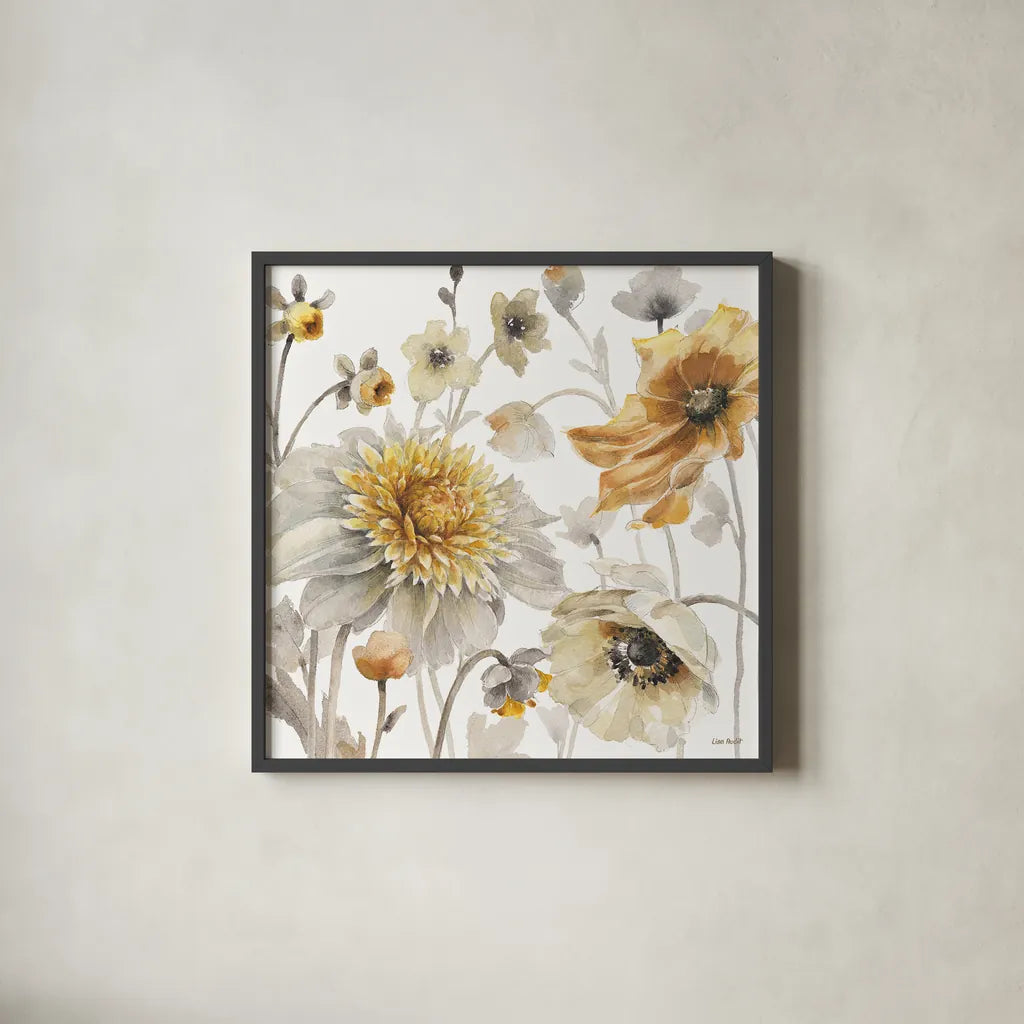 Fields of Gold II by Lisa Audit. Shown in a sleek black glass frame for a contemporary gallery look. Available as an archival giclee rolled canvas, fine art paper, or poster print. SKU 39287a.