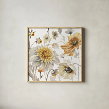 Fields of Gold II by Lisa Audit. Shown in a natural wood glass frame for a timeless modern aesthetic. Available as an archival giclee rolled canvas, fine art paper, or poster print. SKU 39287a.