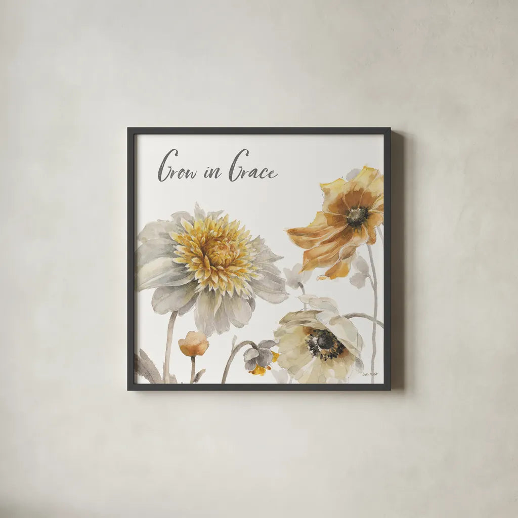 Fields of Gold II Grace by Lisa Audit. Shown in a sleek black glass frame for a contemporary gallery look. Available as an archival giclee rolled canvas, fine art paper, or poster print. SKU 41569a.