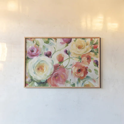 Florabundance I by Lisa Audit. shown as a paper print in a natural frame. Available as a archival giclee rolled canvas, fine art paper, or poster print. SKU 33488i.