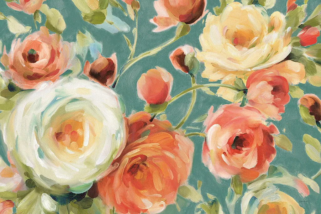 Florabundance I Autumn Teal by Lisa Audit. SKU 34534i. Archival Giclee Fine art print for wall decor.