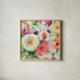 Florabundance IV by Lisa Audit. Shown in a natural wood glass frame for a timeless modern aesthetic. Available as an archival giclee rolled canvas, fine art paper, or poster print. SKU 33491a.