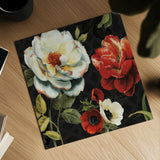 Floral Story IV on Black by Lisa Audit. Shown as a detailed flat fine art print, highlighting archival giclee quality. Available as an archival giclee rolled canvas, fine art paper, or poster print. SKU 11692a.