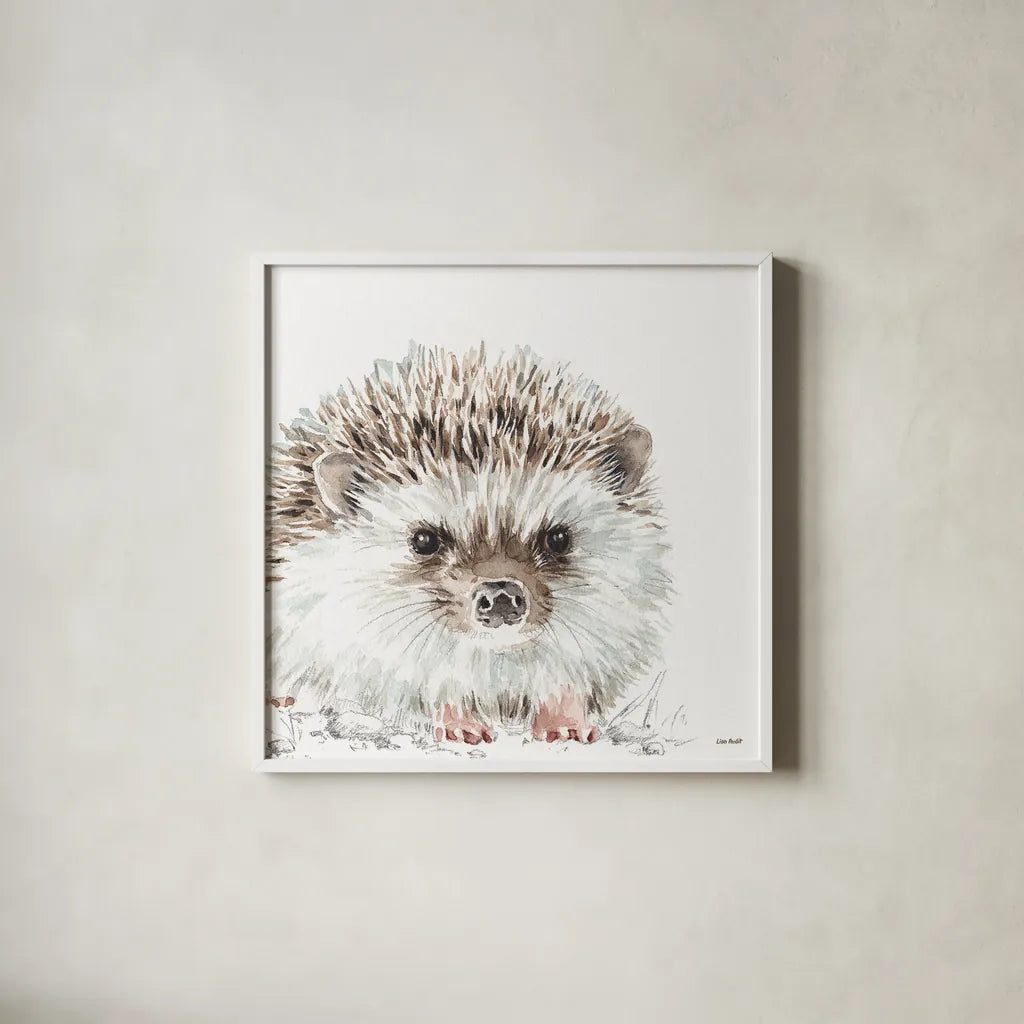 Forest Friends I by Lisa Audit. Shown in a crisp white glass frame for a clean and minimalist style. Available as an archival giclee rolled canvas, fine art paper, or poster print. SKU 42018a.