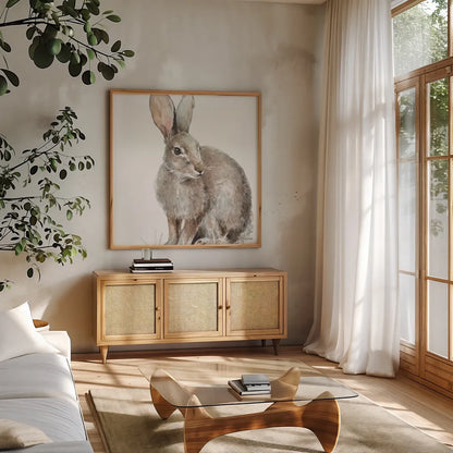 Forest Friends II by Lisa Audit. Shown in a natural wood frame in a cozy modern living room. Available as an archival giclee rolled canvas, fine art paper, or poster print. SKU 42019a.
