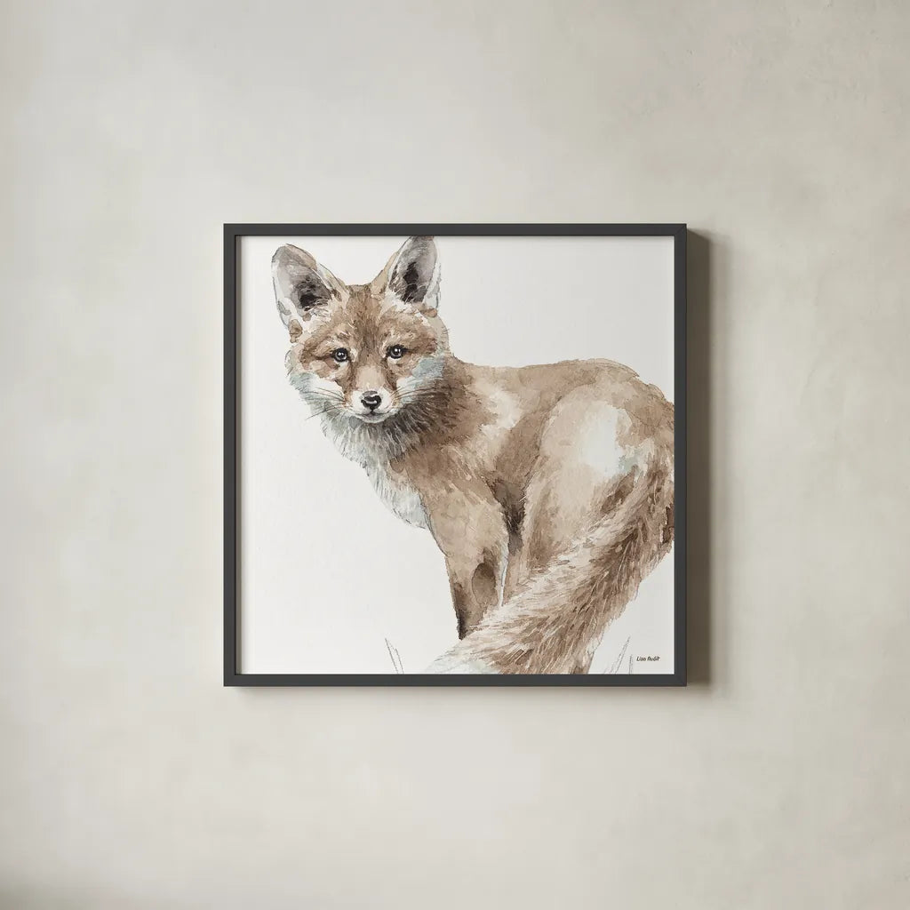 Forest Friends V by Lisa Audit. Shown in a sleek black glass frame for a contemporary gallery look. Available as an archival giclee rolled canvas, fine art paper, or poster print. SKU 42022a.