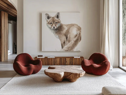 Forest Friends V by Lisa Audit. Shown as extra-large giant wall art in a modern living room. Available as an archival giclee rolled canvas, fine art paper, or poster print. SKU 42022a.