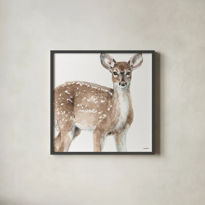 Forest Friends VI by Lisa Audit. Shown in a sleek black glass frame for a contemporary gallery look. Available as an archival giclee rolled canvas, fine art paper, or poster print. SKU 42023a.