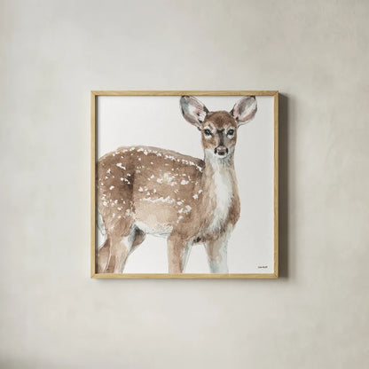 Forest Friends VI by Lisa Audit. Shown in a natural wood glass frame for a timeless modern aesthetic. Available as an archival giclee rolled canvas, fine art paper, or poster print. SKU 42023a.