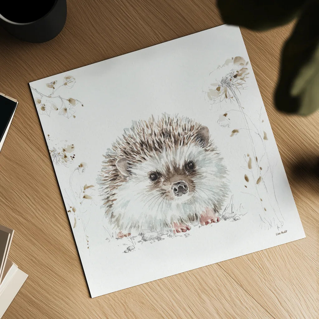 Forest Friends VII Flowers by Lisa Audit. Shown as a detailed flat fine art print, highlighting archival giclee quality. Available as an archival giclee rolled canvas, fine art paper, or poster print. SKU 50357a.