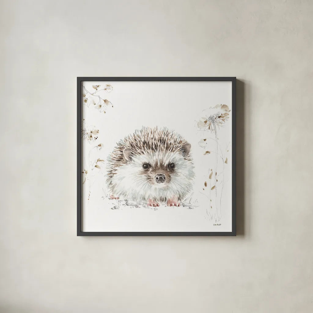 Forest Friends VII Flowers by Lisa Audit. Shown in a sleek black glass frame for a contemporary gallery look. Available as an archival giclee rolled canvas, fine art paper, or poster print. SKU 50357a.