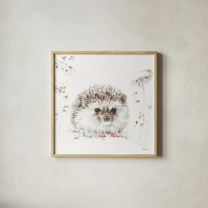 Forest Friends VII Flowers by Lisa Audit. Shown in a natural wood glass frame for a timeless modern aesthetic. Available as an archival giclee rolled canvas, fine art paper, or poster print. SKU 50357a.