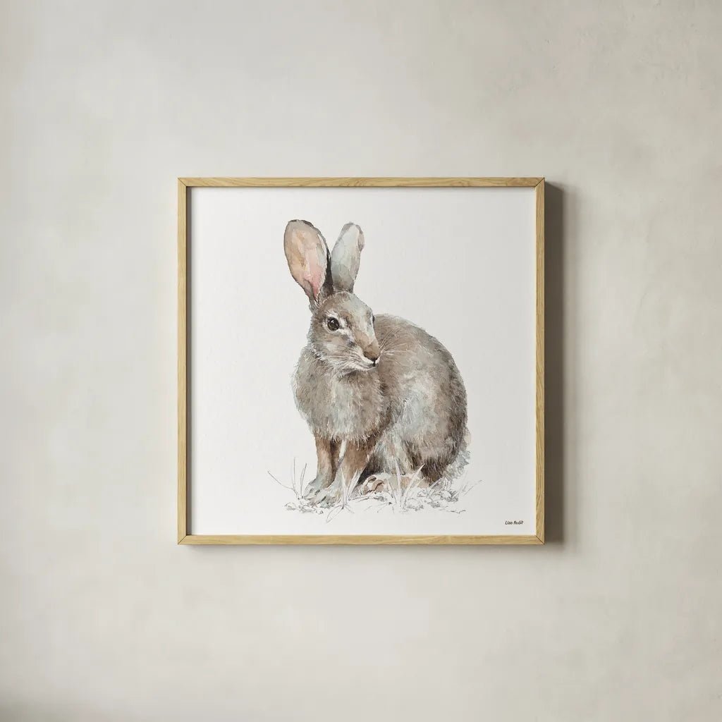 Forest Friends VIII by Lisa Audit. Shown in a natural wood glass frame for a timeless modern aesthetic. Available as an archival giclee rolled canvas, fine art paper, or poster print. SKU 42025a.