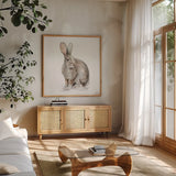 Forest Friends VIII by Lisa Audit. Shown in a natural wood frame in a cozy modern living room. Available as an archival giclee rolled canvas, fine art paper, or poster print. SKU 42025a.