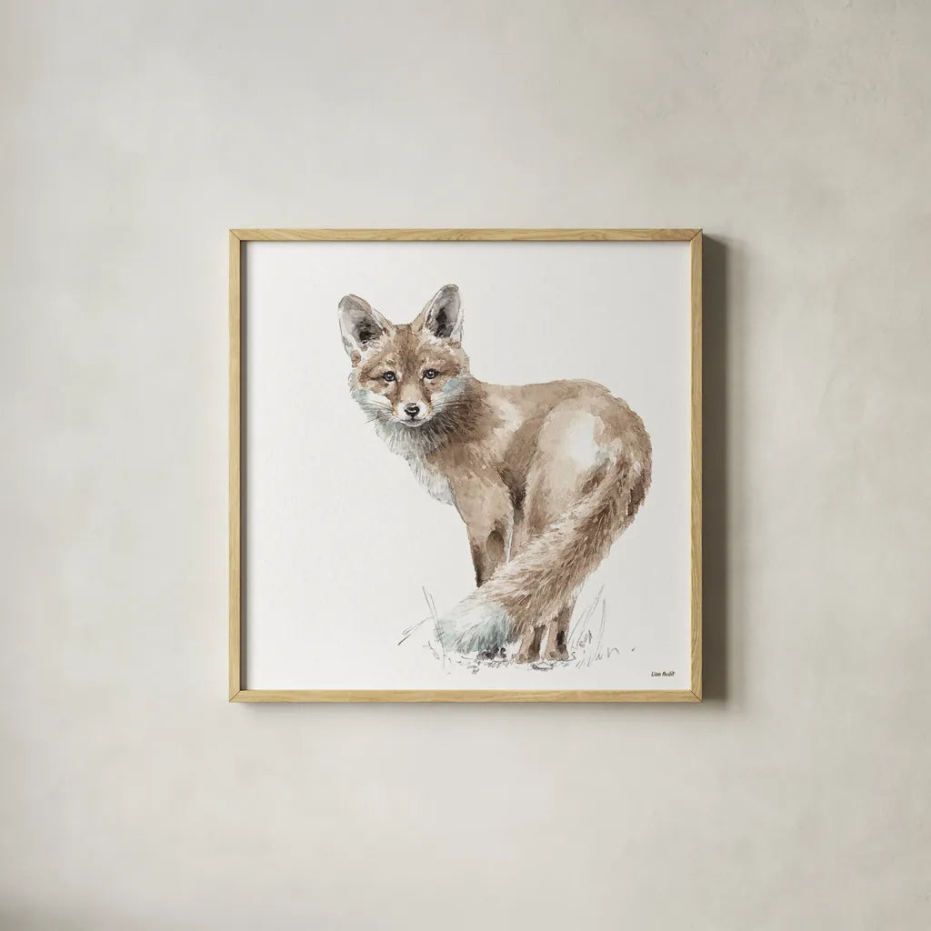 Forest Friends XI by Lisa Audit. Shown in a natural wood glass frame for a timeless modern aesthetic. Available as an archival giclee rolled canvas, fine art paper, or poster print. SKU 42028a.