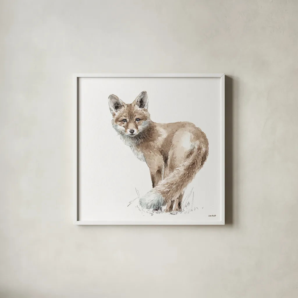 Forest Friends XI by Lisa Audit. Shown in a crisp white glass frame for a clean and minimalist style. Available as an archival giclee rolled canvas, fine art paper, or poster print. SKU 42028a.