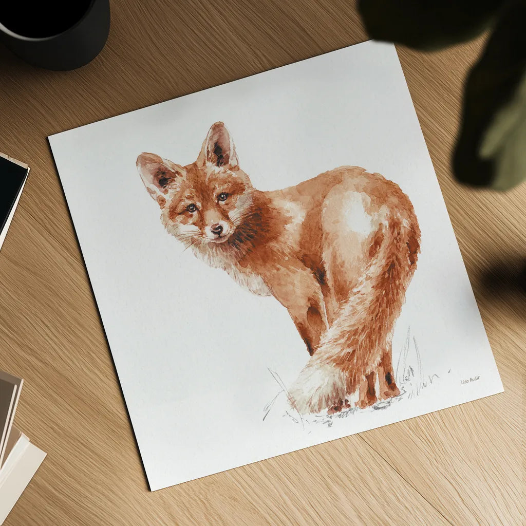 Forest Friends XI Red by Lisa Audit. Shown as a detailed flat fine art print, highlighting archival giclee quality. Available as an archival giclee rolled canvas, fine art paper, or poster print. SKU 56706a.