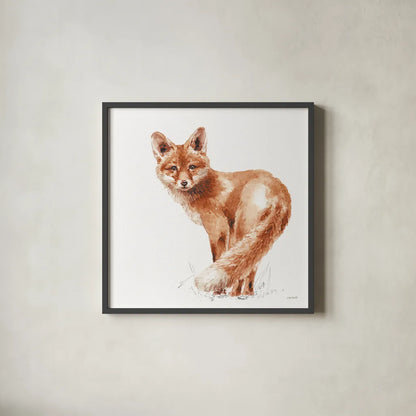 Forest Friends XI Red by Lisa Audit. Shown in a sleek black glass frame for a contemporary gallery look. Available as an archival giclee rolled canvas, fine art paper, or poster print. SKU 56706a.