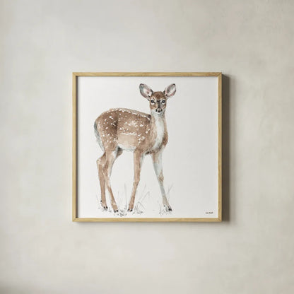 Forest Friends XII by Lisa Audit. Shown in a natural wood glass frame for a timeless modern aesthetic. Available as an archival giclee rolled canvas, fine art paper, or poster print. SKU 42029a.