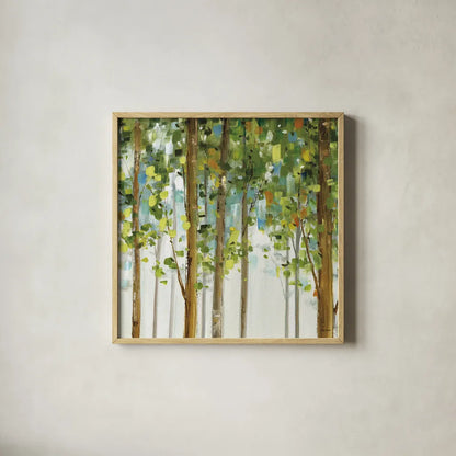 Forest Study II by Lisa Audit. Shown in a natural wood glass frame for a timeless modern aesthetic. Available as an archival giclee rolled canvas, fine art paper, or poster print. SKU 11274a.