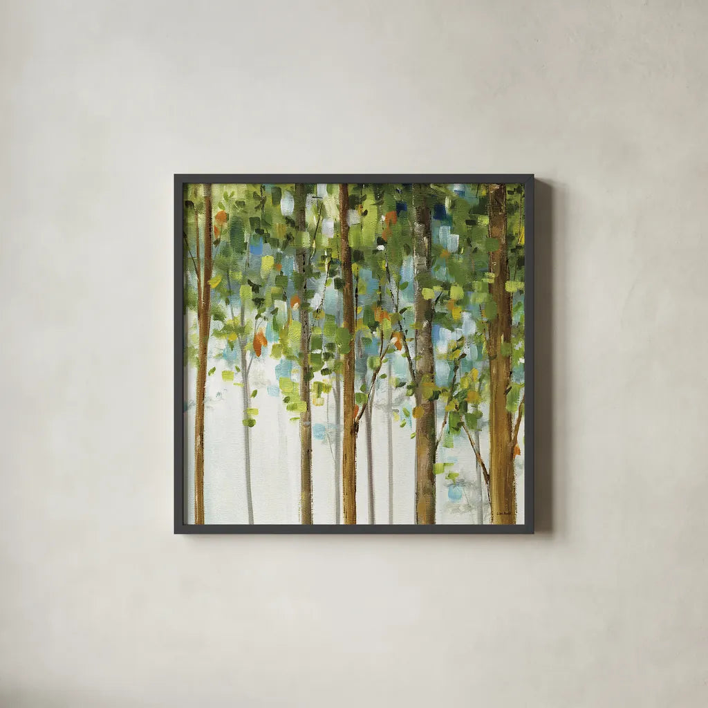 Forest Study III by Lisa Audit. Shown in a sleek black glass frame for a contemporary gallery look. Available as an archival giclee rolled canvas, fine art paper, or poster print. SKU 11275a.