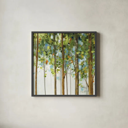 Forest Study III by Lisa Audit. Shown in a sleek black glass frame for a contemporary gallery look. Available as an archival giclee rolled canvas, fine art paper, or poster print. SKU 11275a.