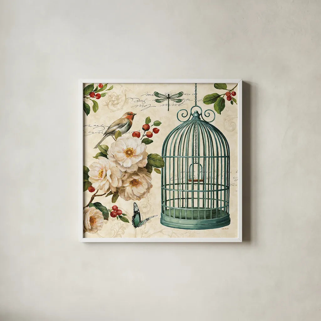 Free as a Bird I by Lisa Audit. Shown in a crisp white glass frame for a clean and minimalist style. Available as an archival giclee rolled canvas, fine art paper, or poster print. SKU 11911a.