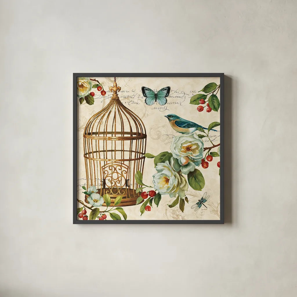 Free as a Bird II by Lisa Audit. Shown in a sleek black glass frame for a contemporary gallery look. Available as an archival giclee rolled canvas, fine art paper, or poster print. SKU 11912a.