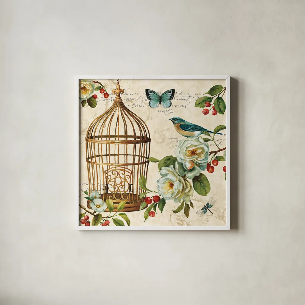 Free as a Bird II by Lisa Audit. Shown in a crisp white glass frame for a clean and minimalist style. Available as an archival giclee rolled canvas, fine art paper, or poster print. SKU 11912a.