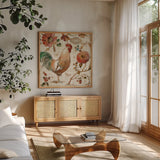 French Country II by Lisa Audit. Shown in a natural wood frame in a cozy modern living room. Available as an archival giclee rolled canvas, fine art paper, or poster print. SKU 15767a.