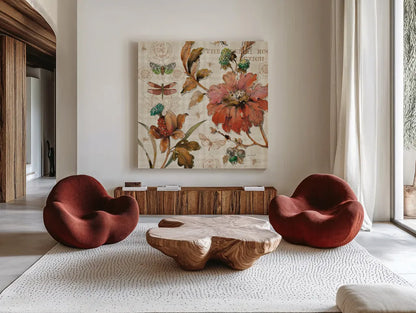 French Country V by Lisa Audit. Shown as extra-large giant wall art in a modern living room. Available as an archival giclee rolled canvas, fine art paper, or poster print. SKU 15839a.
